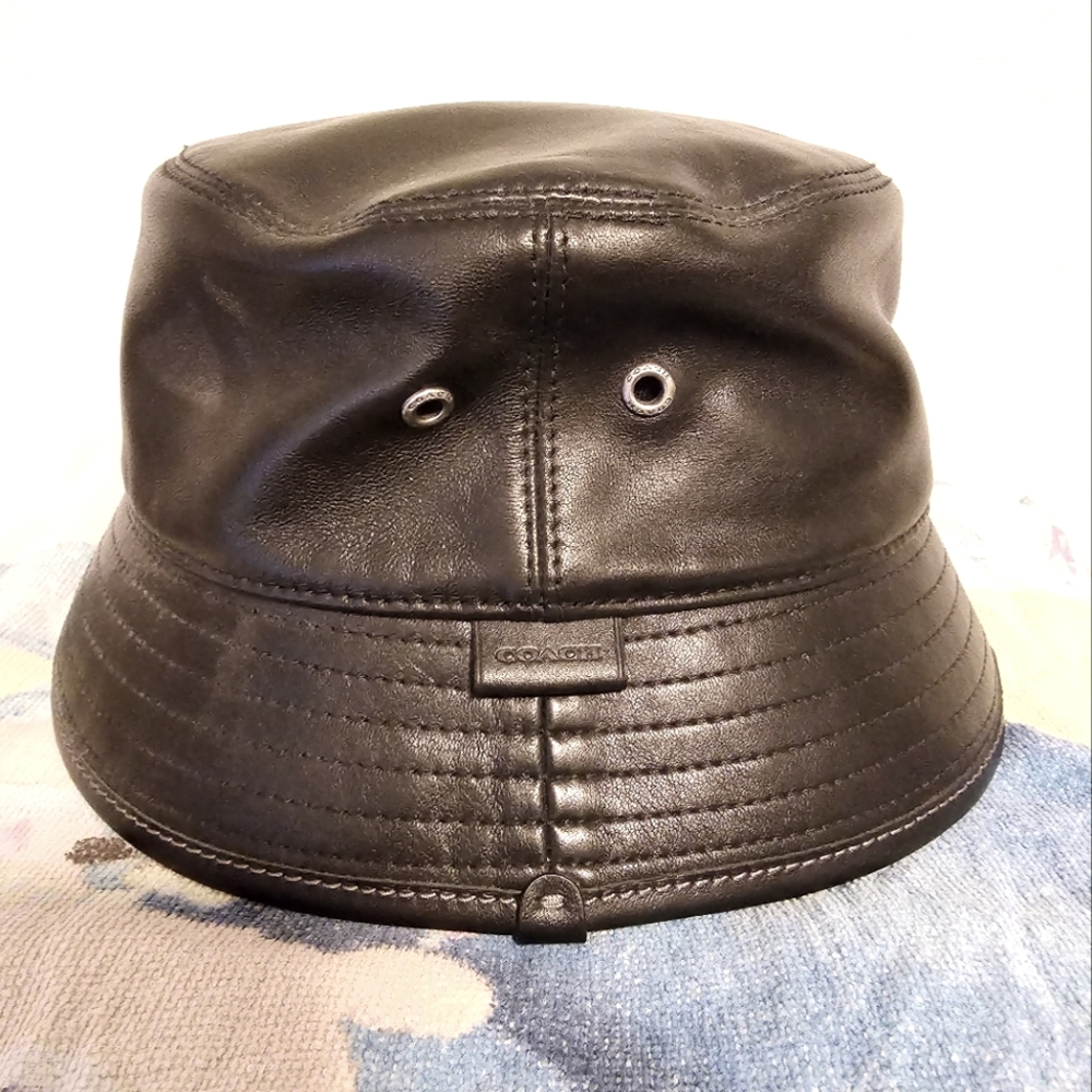 Coach Black Leather Bucket Hat